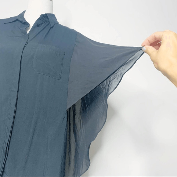 Kai-Aakmann Chiffon Viole Cape Blouse Sheer Back oversized button front womens S - Picture 3 of 6
